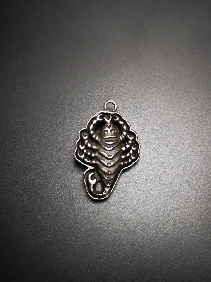 Gandhanra Handmade Tibetan Amulet,Scorpion Guru of Padmasambhava, Scorpion Totem, Buddhist Tailsman,Made of Thokcha,Inlaid With Silver