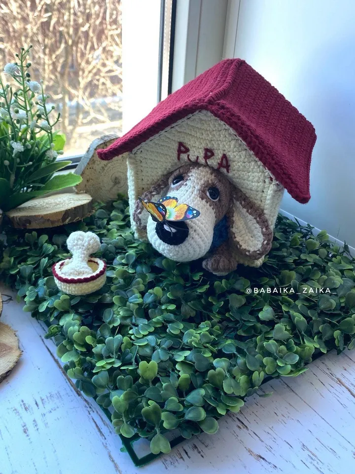 PDF Crochet Pattern Basset Hound Dog with Doghouse, Amigurumi Puppy Toy, Handmade Crochet Animal Gift, Dog Toy for Kids, English Tutorial