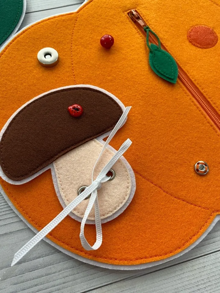 Felt pumpkin pattern PDF & Tutorial, Felt Fasteners toys pattern,  Fine Motor Skills Toys, Quiet book sewing ideas for 2, 3, 4 year olds