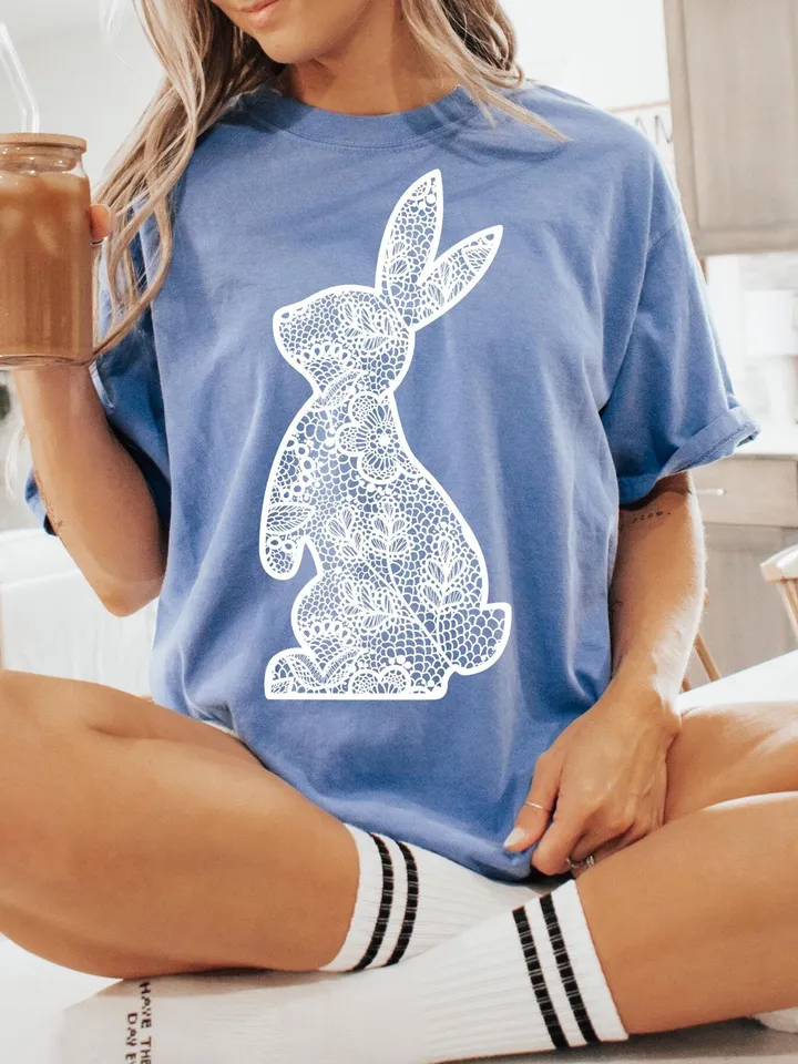 Lace Bunny Easter Png, Easter Png, Floral Bunny Png, Floral Chinoiserie Png, Bunny png, Girly easter png, Spring png, Lace Bunny Png