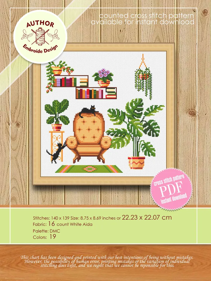 Plant cross stitch pattern download PDF Monstera cross stitch, Potted plants pattern digital PDF, Floral cross stitch, Home sweet home #P25