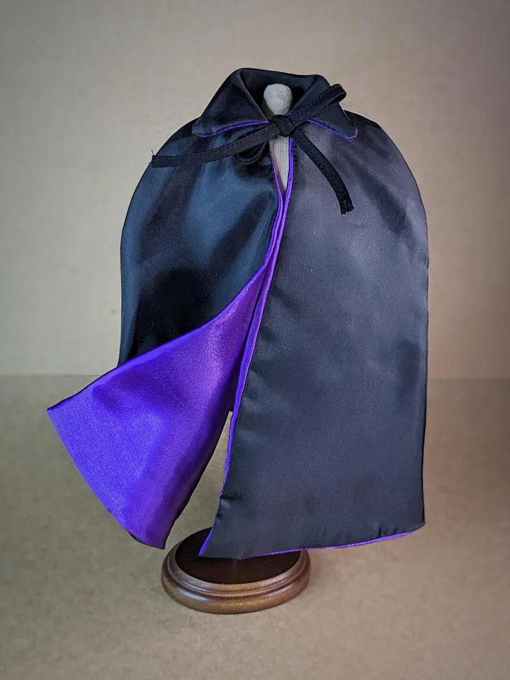 Handmade two-sided black & purple Halloween Vampire cape for 11 inches fashion dolls