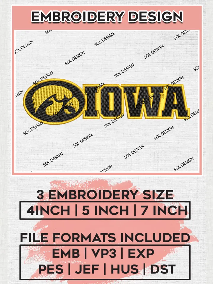 NCAA Iowa College Team Mascot Logo Embroidery Design Files, NCAA Iowa Hawkeyes Machine Embroidery, NCAA Teams, 3 sizes, NCAA Machine embroidery designs, Digital Download