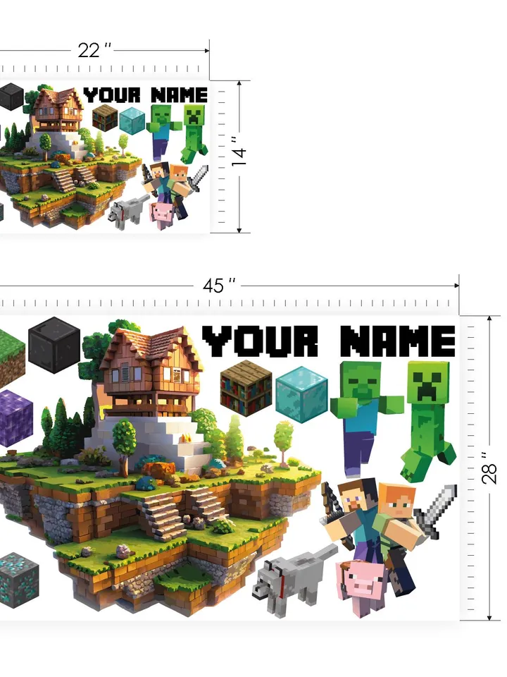 Personalized Gamer Wall Decal Mine Custom name Sticker Playroom Pixel Decor Gift el200