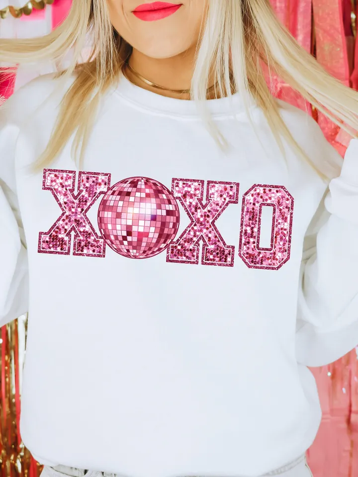 XOXO Faux Sequin PNG Disco Ball Valentine, Valentines Day Png, love png, Retro Valentines Png, Trendy Valentines Png, valentine shirt png