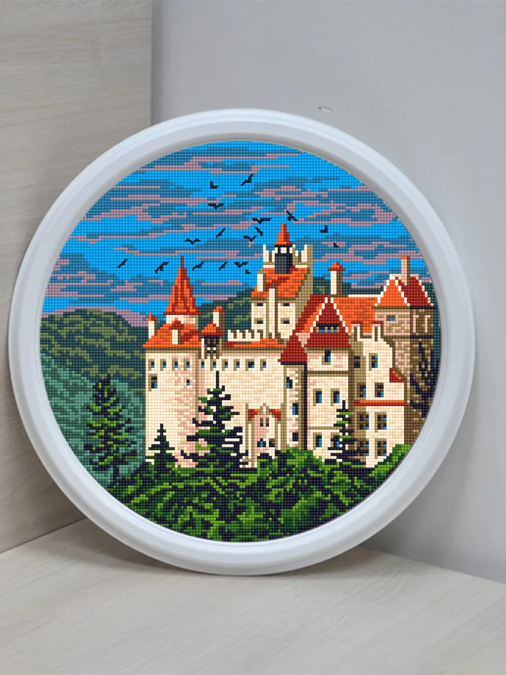 Dracula's Castle cross stitch pattern download PDF Old Bran castle embroidery PDF, Nature landscape cross stitch Medieval castle picture #C4