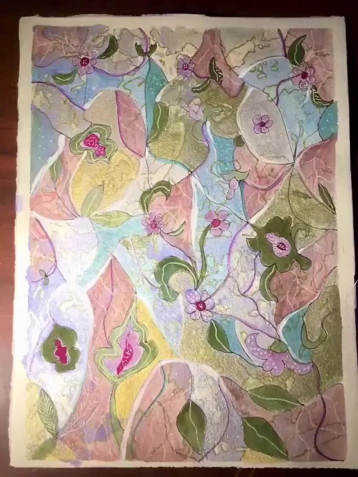 Abstract floral watercolor original artwork, fantasy wall art, pastel and golden colors wall art,one of a kind,wall decoration,gift