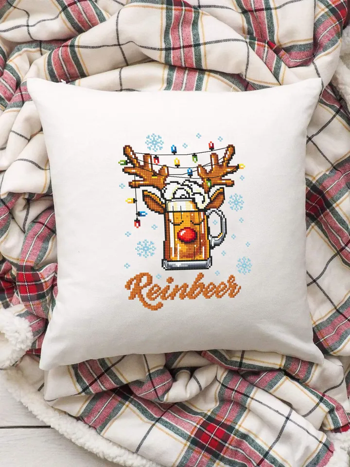 Funny Christmas reindeer cross stitch pattern PDF Christmas beer cross stitch chart, Reinbeer pattern digital PDF, Beer lover gift #N110