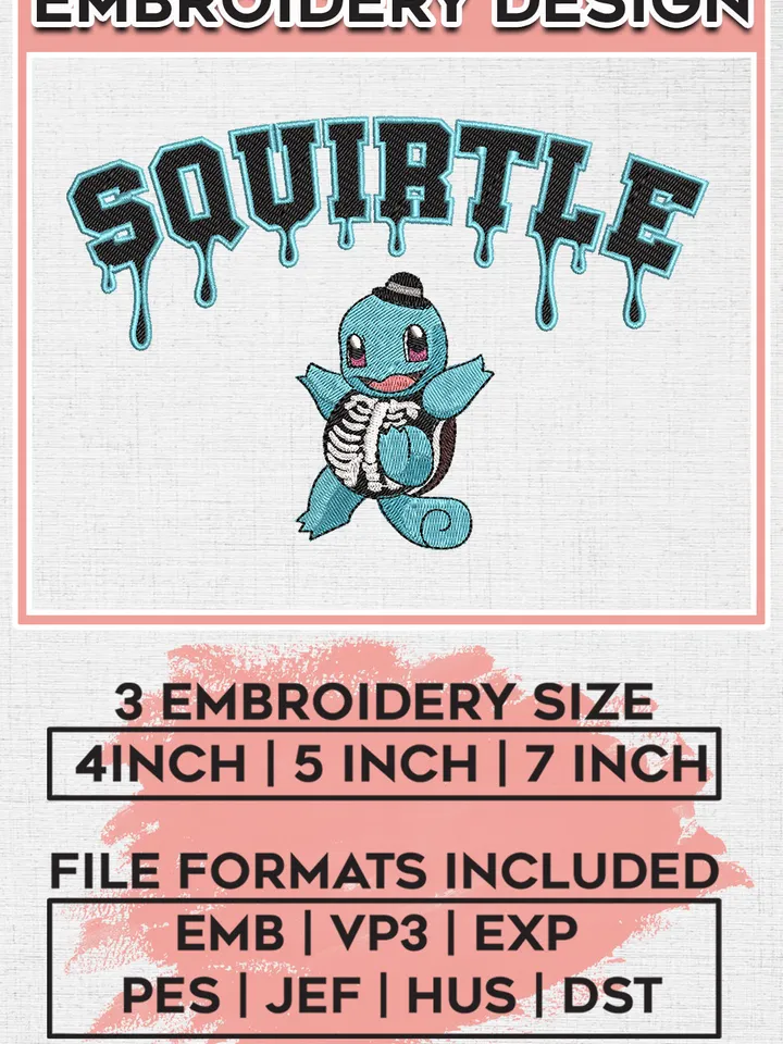 Squirtle Halloween Drop Name Embroidery designs, Halloween Machine embroidery designs, Pokemon Embroidery files, Machine Embroidery Digitized Pes Files, Digital Download