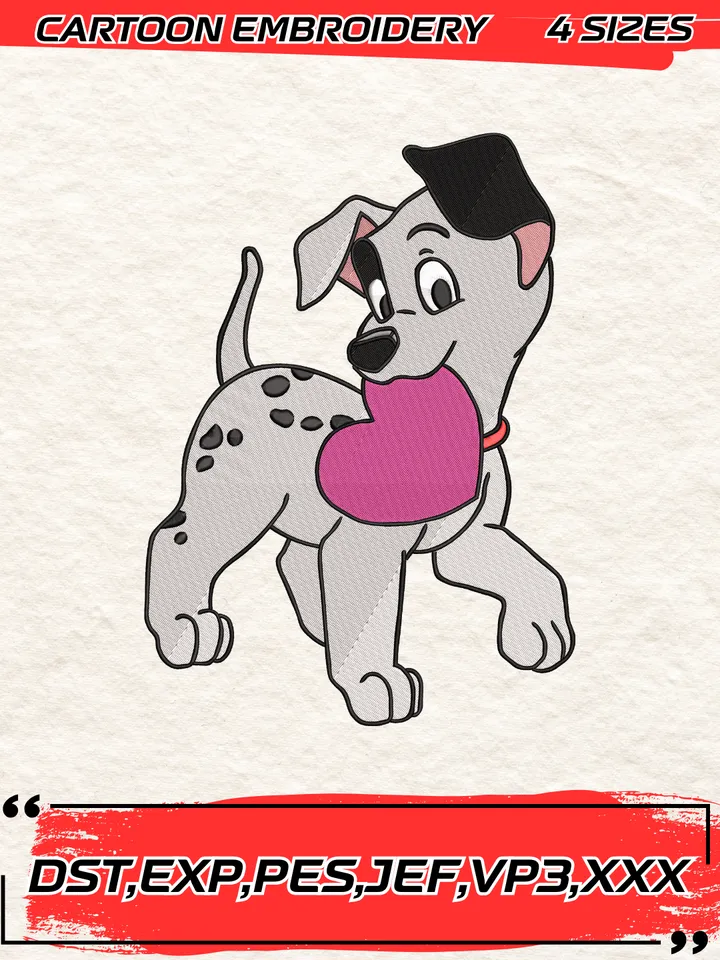 Dalmatians Patch Heart Embroidery Design,Machine Embroidery Design File,4 Sizes, Digital Download