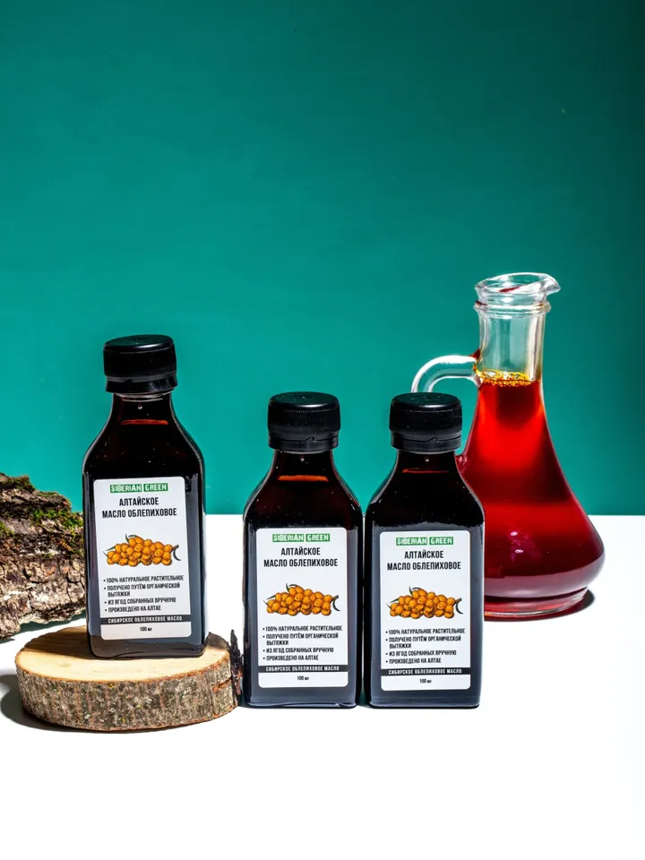 Siberian Sea Buckthorn Seeds and Berries Oil Natural Extra Virgin Cold Pressed 100 ml/3.4 fl oz Premium Carotenoids