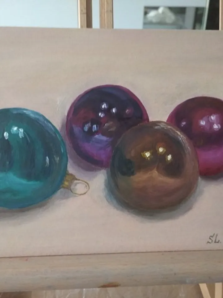 Glass Balls Oil Painting Original Art Winter Holiday Christmas Tree Toys Handmad