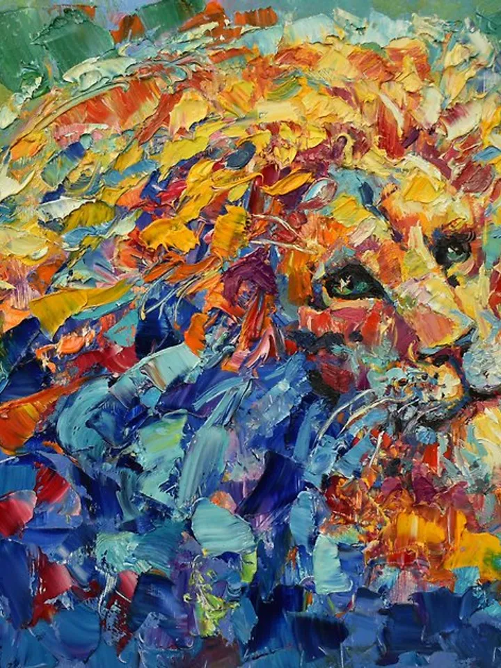 Lion Painting Wild Animal Original Art Oil Impasto 油畫原作 Wall Art Impressionism
