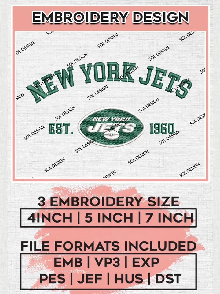 New York Jets Est 1960 Embroidery Design Files, NFL Jets, NFL Logo Embroidery Files, NFL New York Jets Machine Embroidery Design, Digital Download