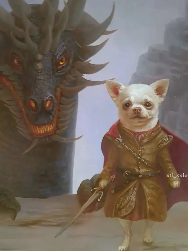 Chihuahua Original oil painting on linen canvas "Mother of dragons"