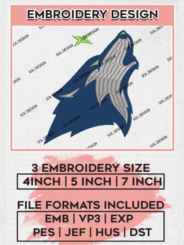 Minnesota Timberwolves Embroidery Designs, NBA Logo Embroidery Files, Northwest, Machine Embroidery Design Files, Digital Download