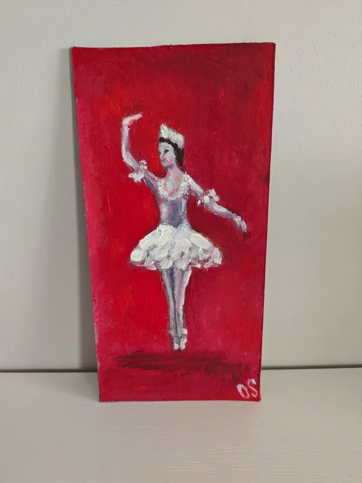 Ballerina Original Painting Ballet Dancer Original Art Ballerina Red Modern Artwork Red Background Ballet Dancer Wall Decor Ballet Oil Painting 4x8 inches by OlgaSokolovaArt