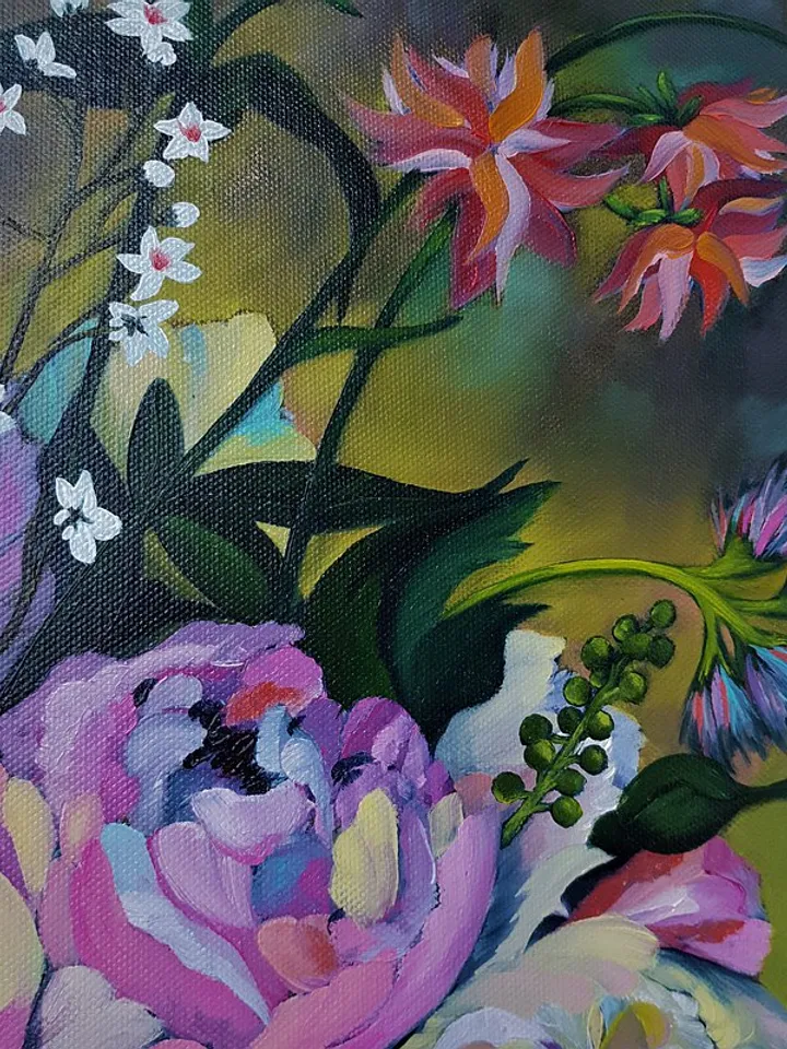 Peony Painting Bouquet Art Still Life Artwork Large Wall Art Canvas Oil Painting
