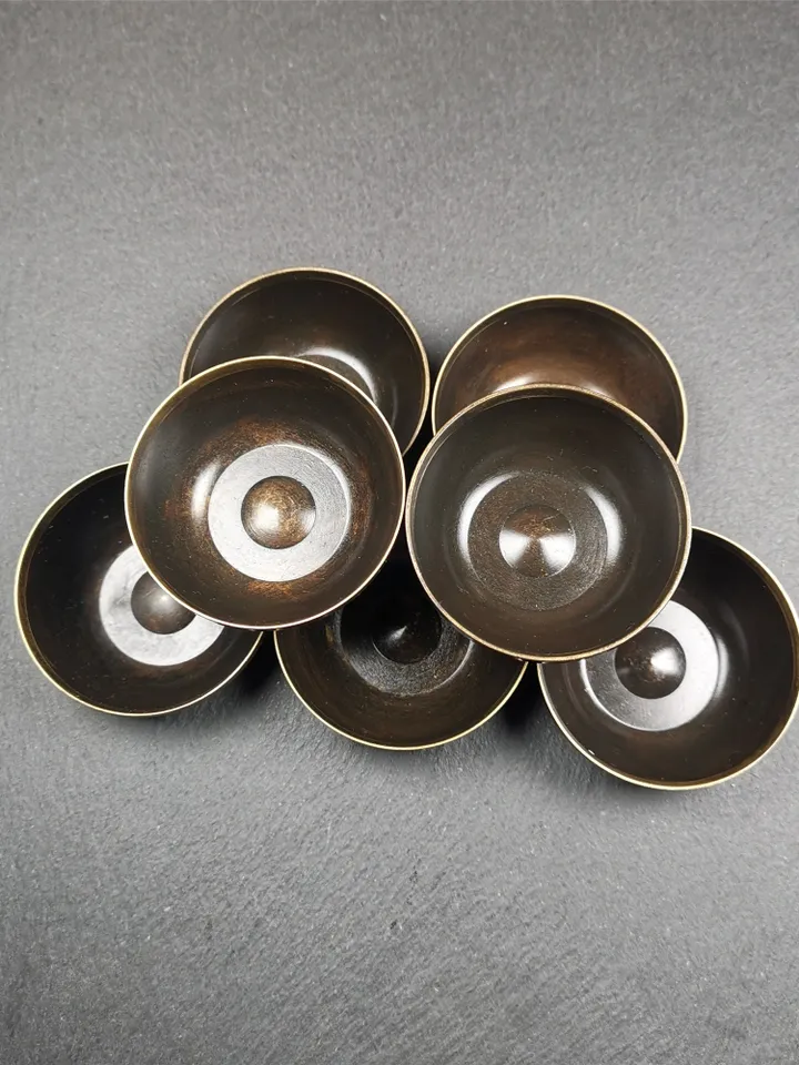 Gandhanra Handmade Tibetan Buddhist Water Offering Bowls,Yonchap Bowls,Made of Copper,1 Set of 7 Bowls,2.2"