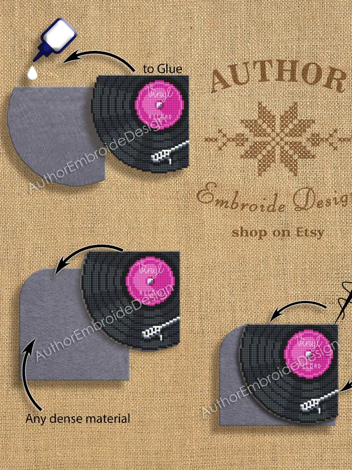 Corner bookmark cross stitch pattern PDF download Vinyl record cross stitch chart, Music bookmark pattern digital PDF, Retro vintage #B348