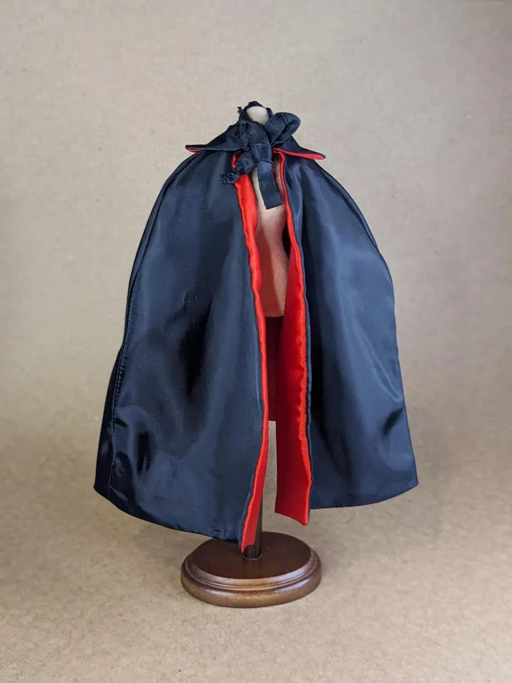 Handmade two-sided black & red Halloween Vampire cape for 12 inches fashion dolls