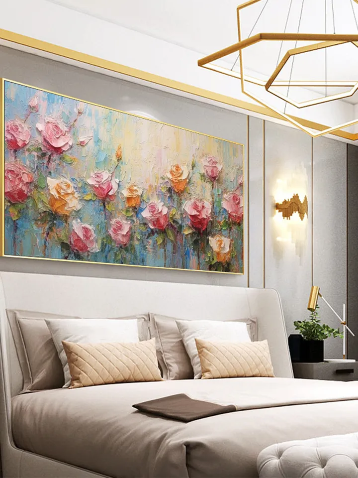 Original Roses Oil Painting On Canvas, Abstract Flowers Painting, Large Wall Art, Pink Roses Decor, Custom Painting,Living room Wall Decor