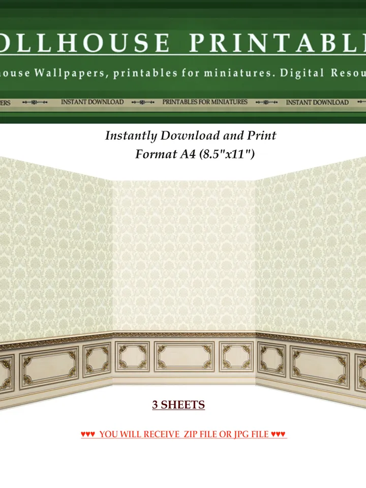 Wallpapers- Set 6-v2 | Printables for Dollhouses and Unique Miniature Projects | Digital Downloads | in Scale 1/12th