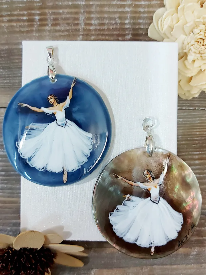 Mother-of-pearl Russian hand-painted necklace pendant "Ballerina" Hand paint necklace pendant Mother-of-pearl Russian hand-painted