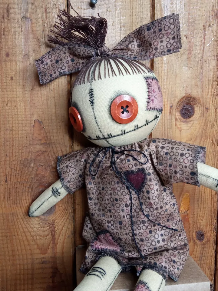 Handmade Doll With Button Eyes (Brown Dots)