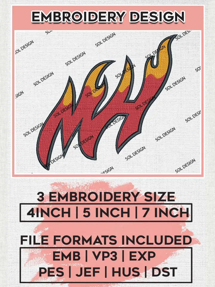 Miami Heat Embroidery Designs, NBA Logo Embroidery Files, NBA Heat, Machine Embroidery Pattern, Digital Download