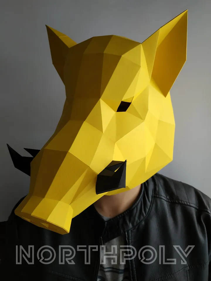 Boar Mask Papercraft, Hog, Digital Template, PDF Download, Gurko, 3D Low Poly Animal Mask, DIY Origami, Pepakura, Paper Mask, DIY Costume