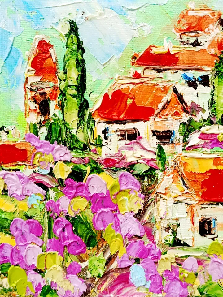Tuscany Oil Painting Impasto Original Art Italian City Italy Wall Art Landscape Painting Tuscan Small Art 6x6 Impressionist ArtProkopaloSv