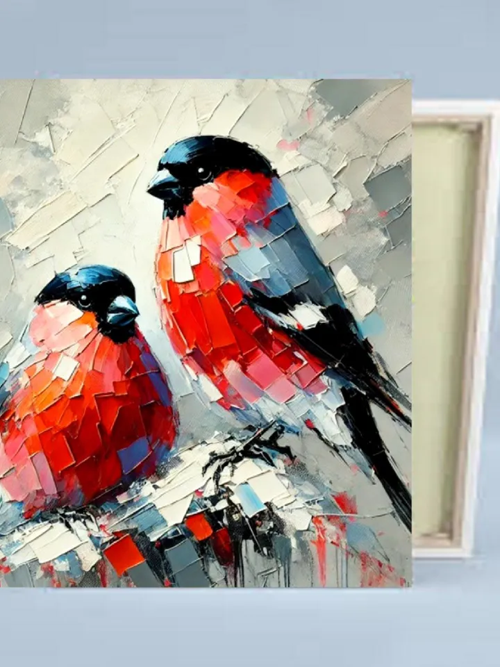 Bullfinches Painting On Canvas Birds Original Art Gifts Animal Artwork Bullfinch Impasto Oil Wall Art Personalized Gifts by ArtProkopaloSv