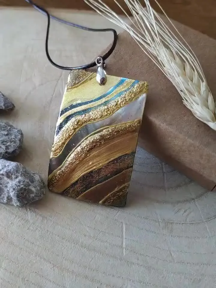 Pearl pendant necklace: Gold blue water on handmade jewelry • abstract art style • trendy necklace for woman • astonishing gift for her