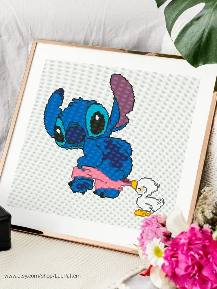 Lilo and Stitch, Duck cross stitch pattern, baby, Love Hawaii, nursery decor, counted, chart, gift DIY, embroidery, instant PDF