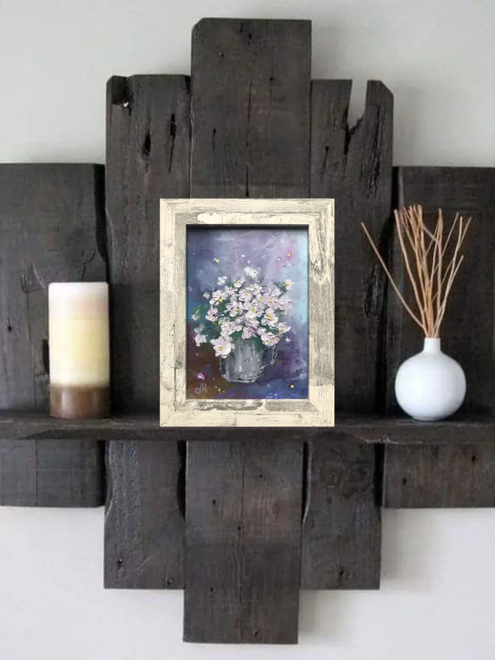 Flowers Original Painting Violets Oil Paintings Small Floral Wall Art