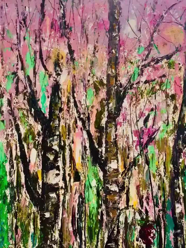 Forest oil painting,Strawberry forest ,fantasy original oil impasto painting,textured.Stretched canvas,large painting hone decoration.