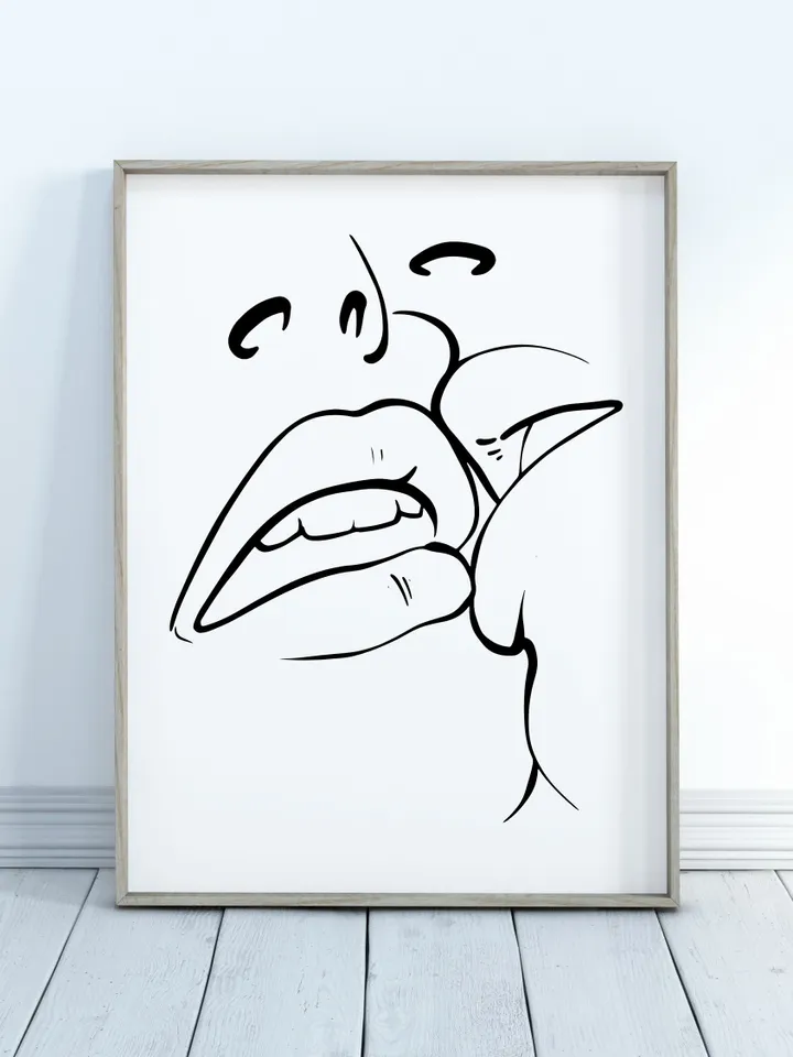 Kissing Lips, Couple Line Drawing, Kissing Line Art, Minimalist Wall Art, Minimalist Wall Art, Kiss Poster, Couple Line Drawing, Love Print