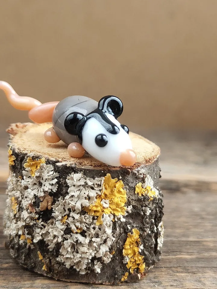 Opossum figurine Rat gifts Pet mouse Rat toy Glass opossum art Mouse miniature Dollhouse miniature Miniature animals Tiny glass possum