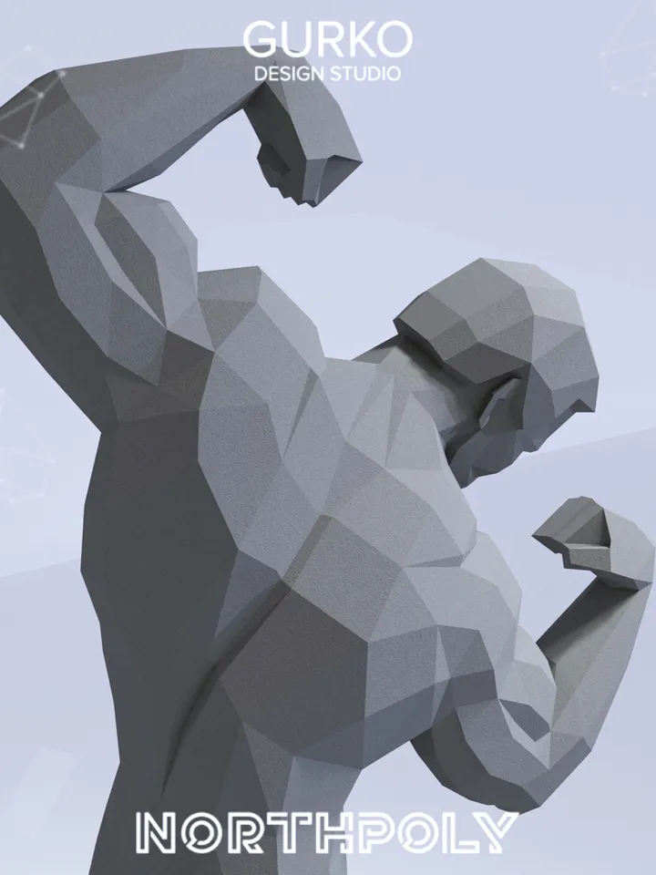 Papercraft Arnold’s Bodybuilding Pose, Digital Template, PDF Download, Gurko, 3D LowPoly, Pepakura, DIY Origami Sculpture, Paper Party Decor