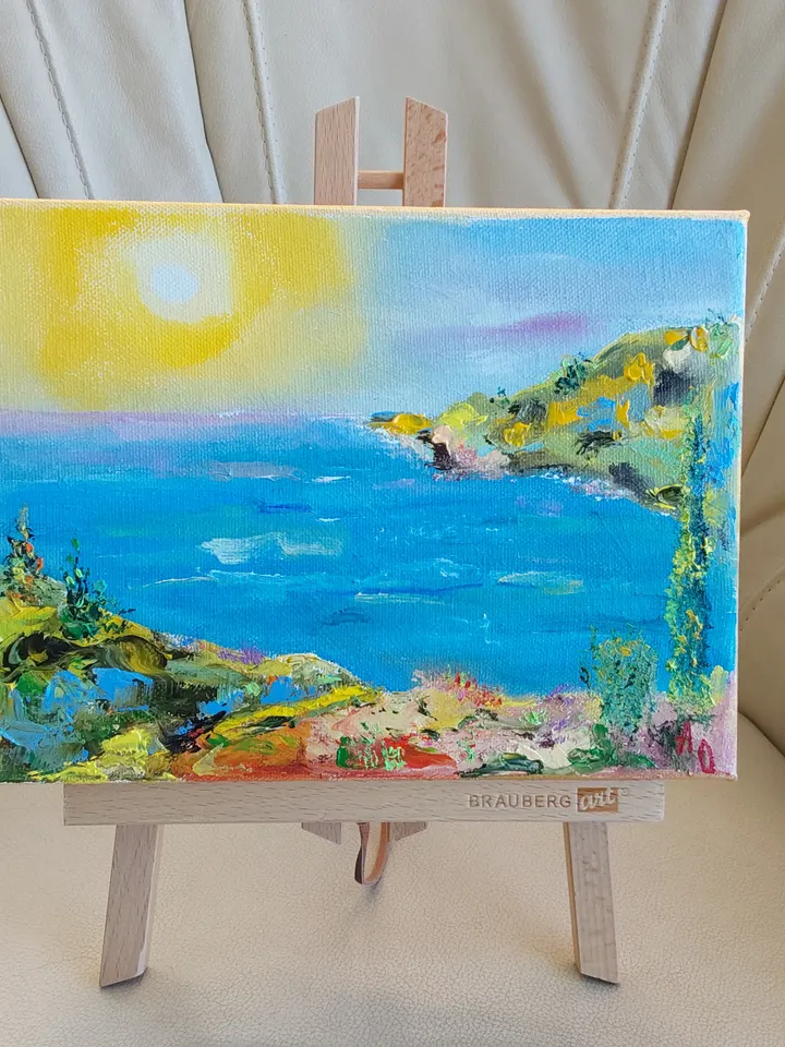 "Path to the sea" landscape oil painting on canvas 24x18cm (9.5x7inch)