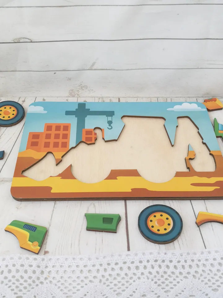 Wooden Puzzle - tractor, Toddler Toys Age 3 4 5 year, Wood Montessori transport