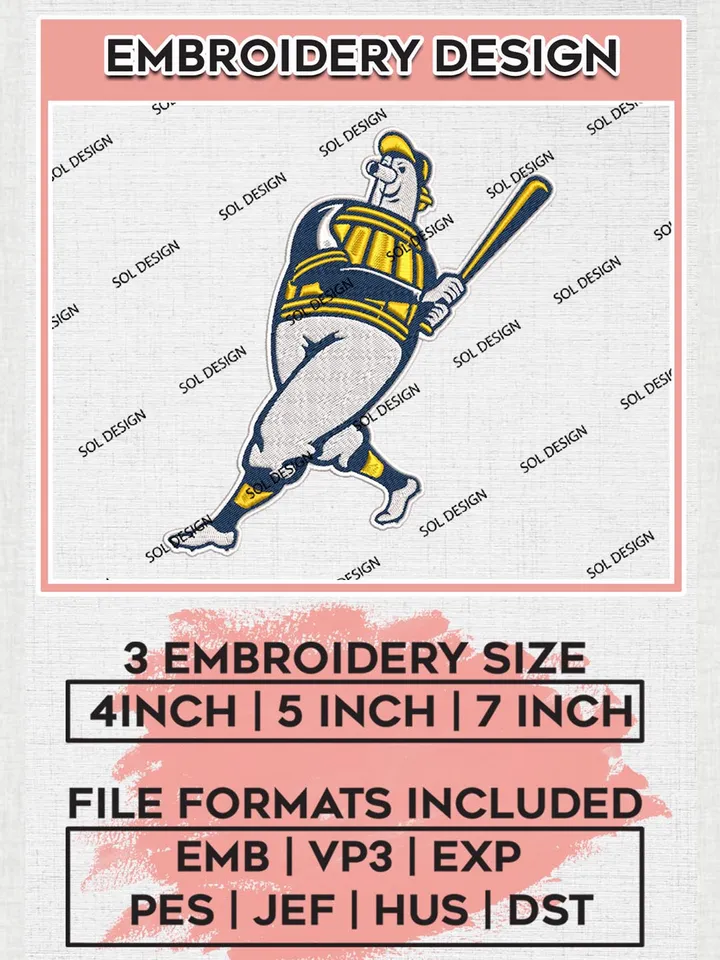 Milwaukee Brewers MLB Logo Embroidery Files, MLB Milwaukee Brewers Team Embroidery, MLB Teams, 3 sizes, MLB Machine embroidery designs, Digital Download