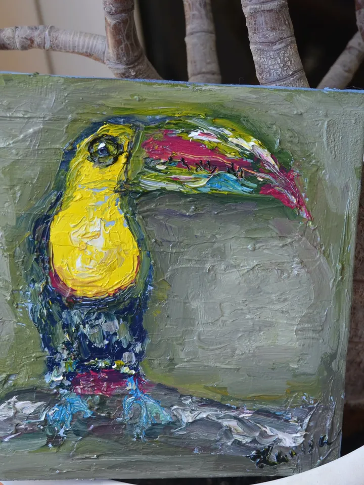 Parrots diptych ,original oil painting on stretched canvas, gift, home decoration,exotic birds painting,small painting wedding gift.