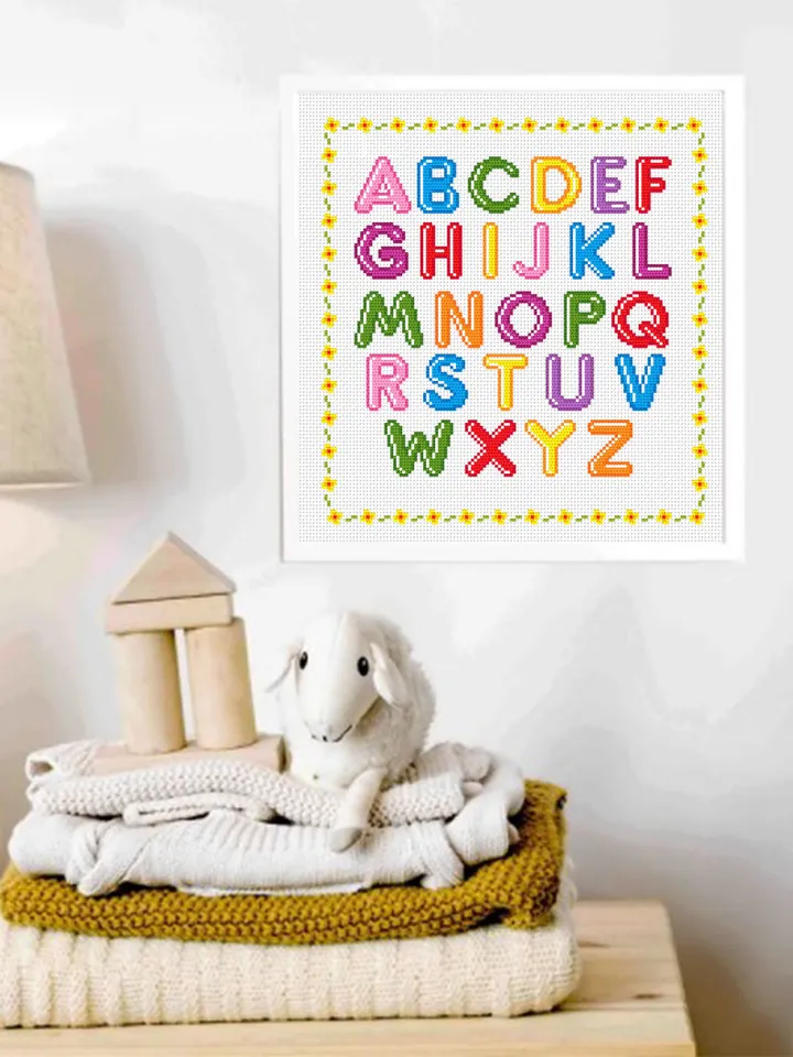 Alphabet letters cross stitch pattern download PDF Colorful font cross stitch chart Alphabet pattern digital PDF DIY kids room decor #A1
