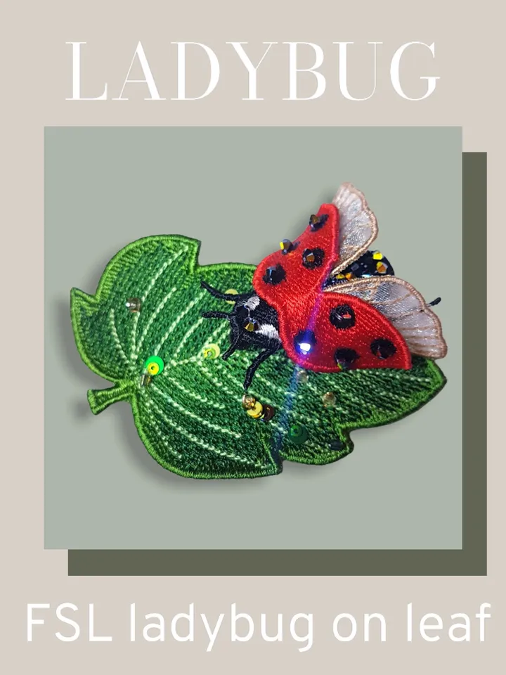 FSL Ladybug on a leaf Brooch machine embroidery designs digital embroidery pattern Free standing lace embroidery motif 3D embroidery design