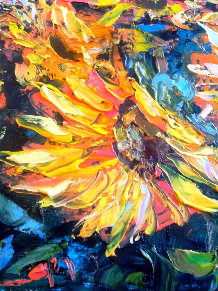 Sunflowers Field Impasto Art Original Oil Painting Large Canvas 32/40 Artist Svinar Oksana