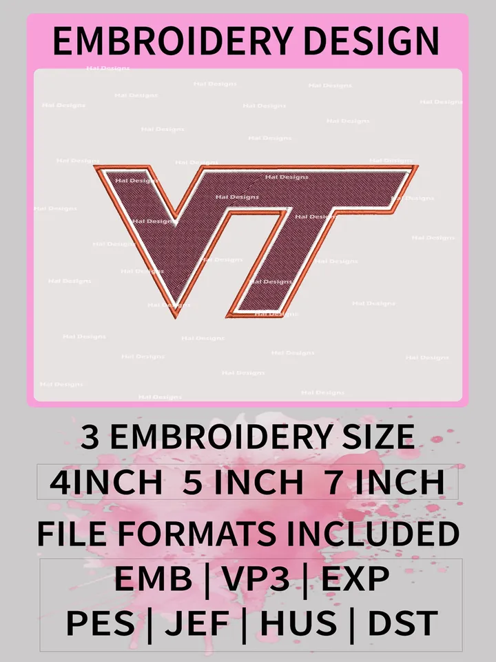 NCAA Virginia Tech Hokies Embroidery File, 3 Sizes, 6 Formats, NCAA Machine Embroidery Design, NCAA Logo, NCAA Teams