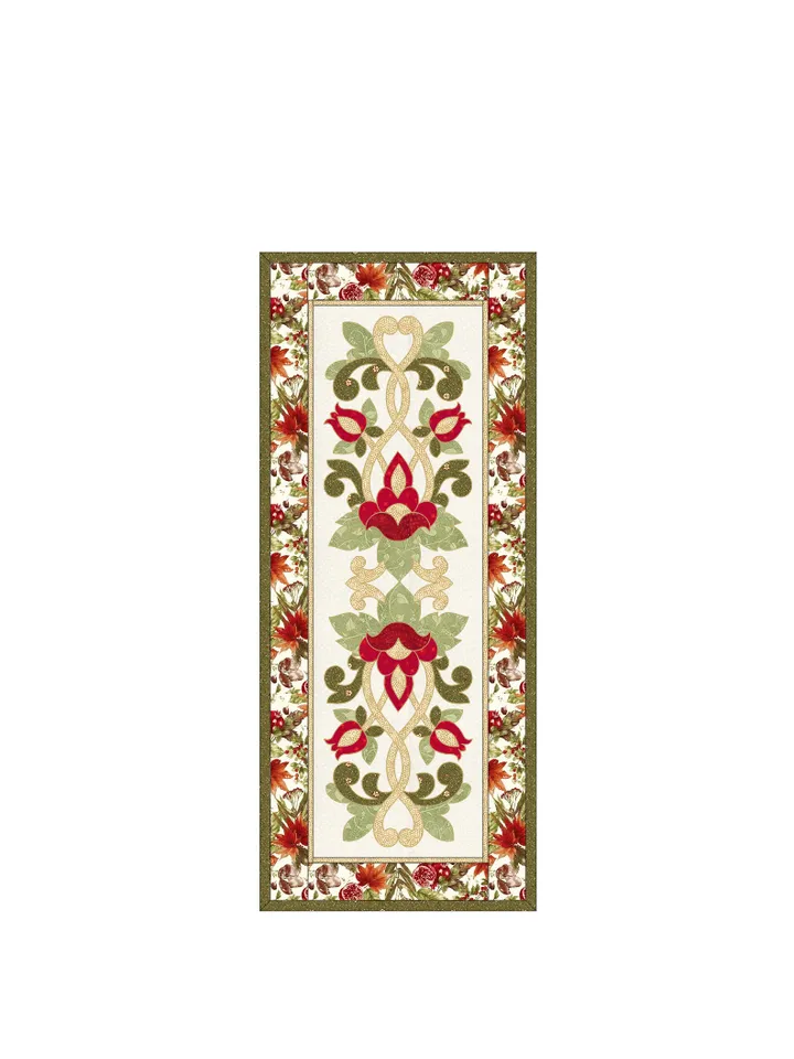 Applique pattern "Scarlet flower" for creating a quilted table runner or pillows.
