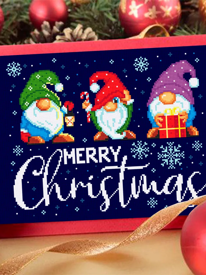 Christmas gnomes cross stitch pattern PDF download, Merry Christmas cross stitch chart Winter gnome pattern digital PDF Gnome ornament #N125